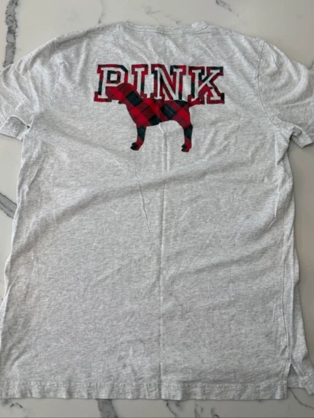 Victoria's Secret PINK Gray Plaid Dog Graphic Tee M